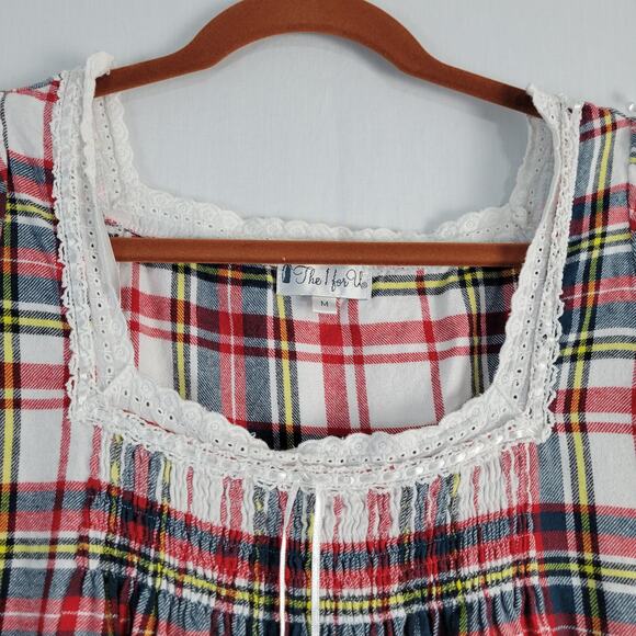 The 1 For U Plaid Flannel Lace Trim Ruffle Hem Nightgown sz M red multi classic - Picture 6 of 9